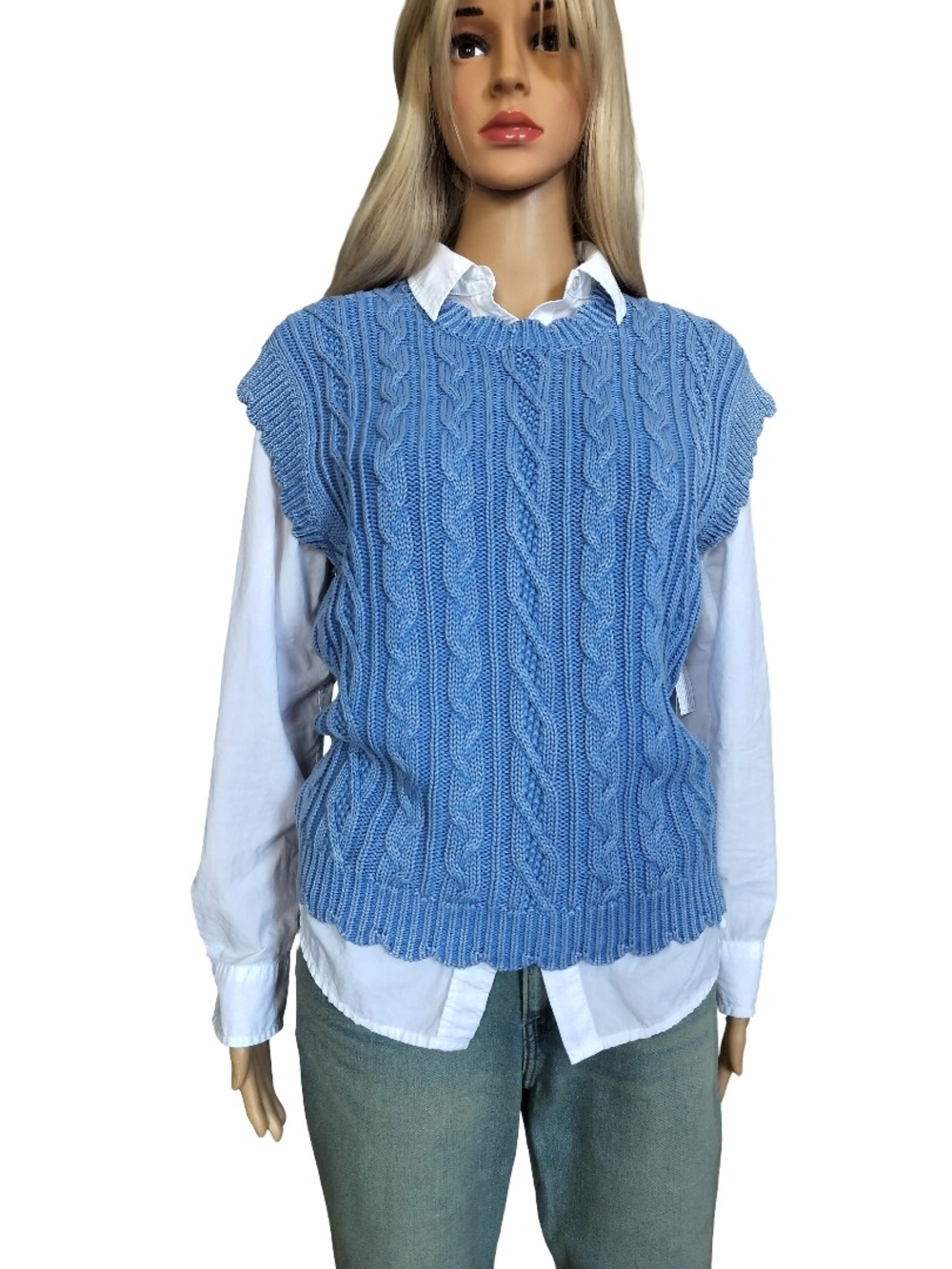 Light Blue Cable Knit V-Neck Sweater Vest Size M NWT